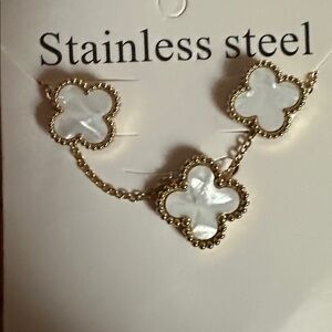 Gold and White Stainless Steel Clover Earrings